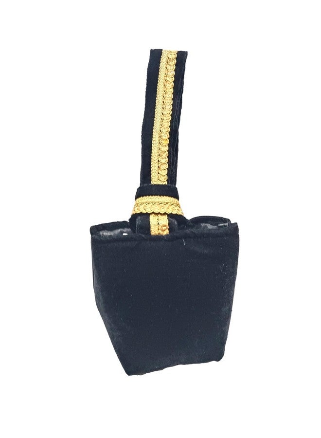 athizay Ethnic Handbags for Women Regal Velvet ladies potli Bag Studded with Lace Work Strap with Golden Tassel Embelishment (Dark Black, Gold) - Image 2